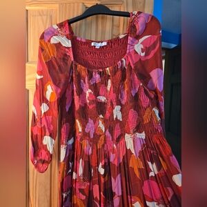 DR2 Red and Pink Floral Long Sleeve Dress